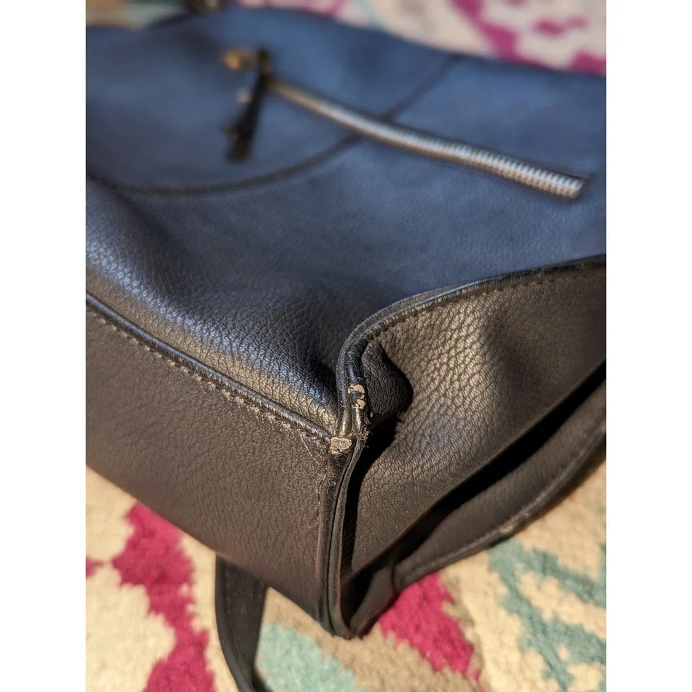 Minimalist‎ Faux Leather Crossbody Black Foldover  Purse Bag Gold Zipper Sonoma
